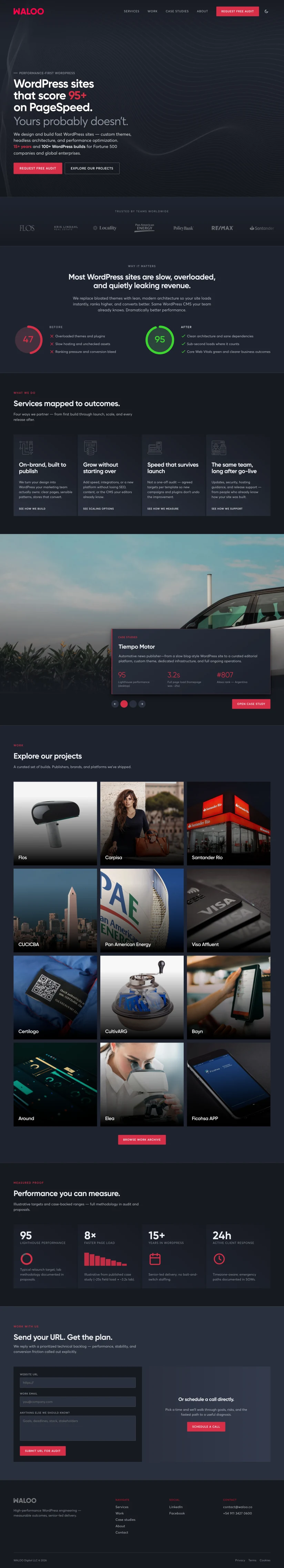 New WALOO homepage — dark theme