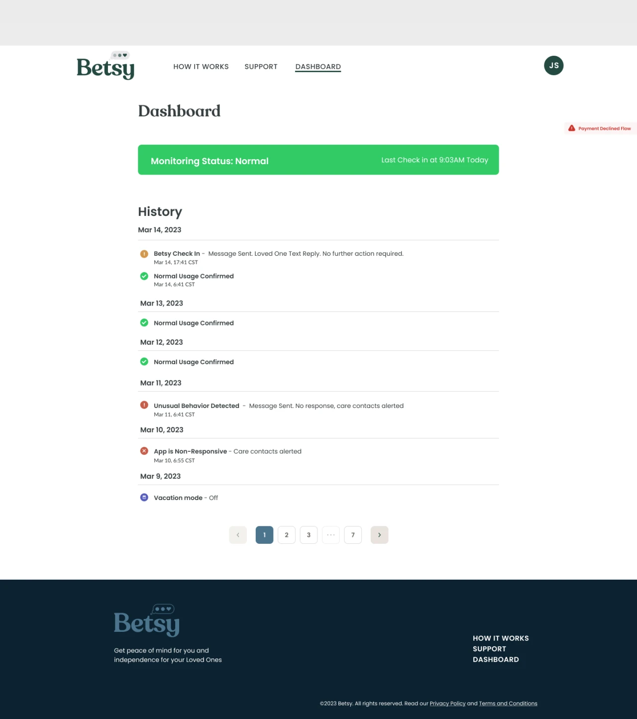 Betsy Dashboard — activity monitoring overview
