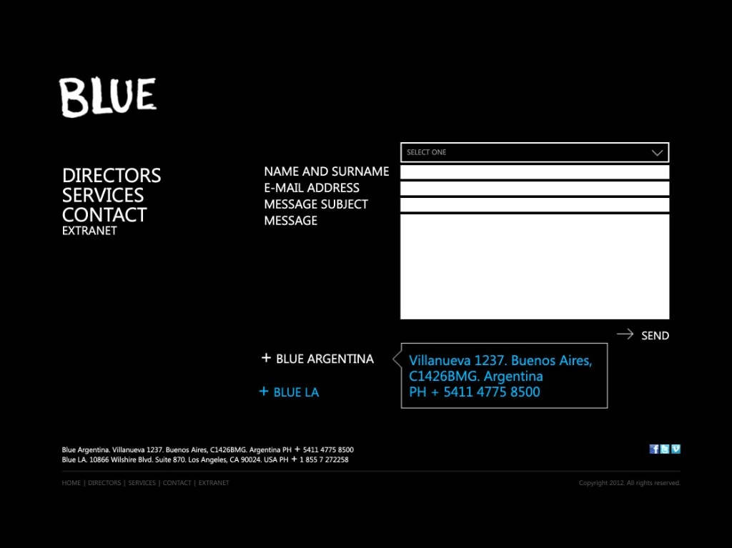 Blue Productora project page — Coca-Cola Teens campaign still and reel navigation