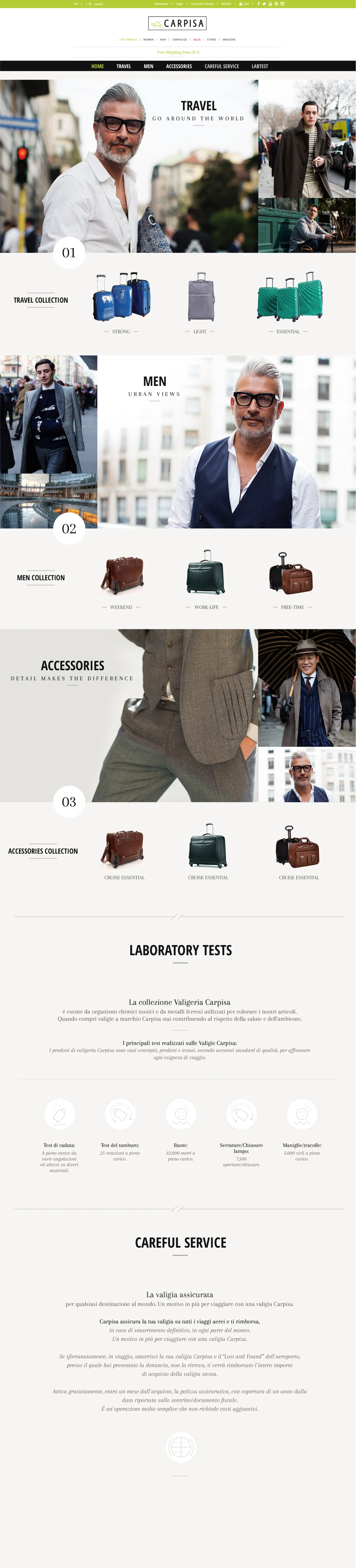 Carpisa desktop new collection — specs tables, color swatches, lifestyle grids