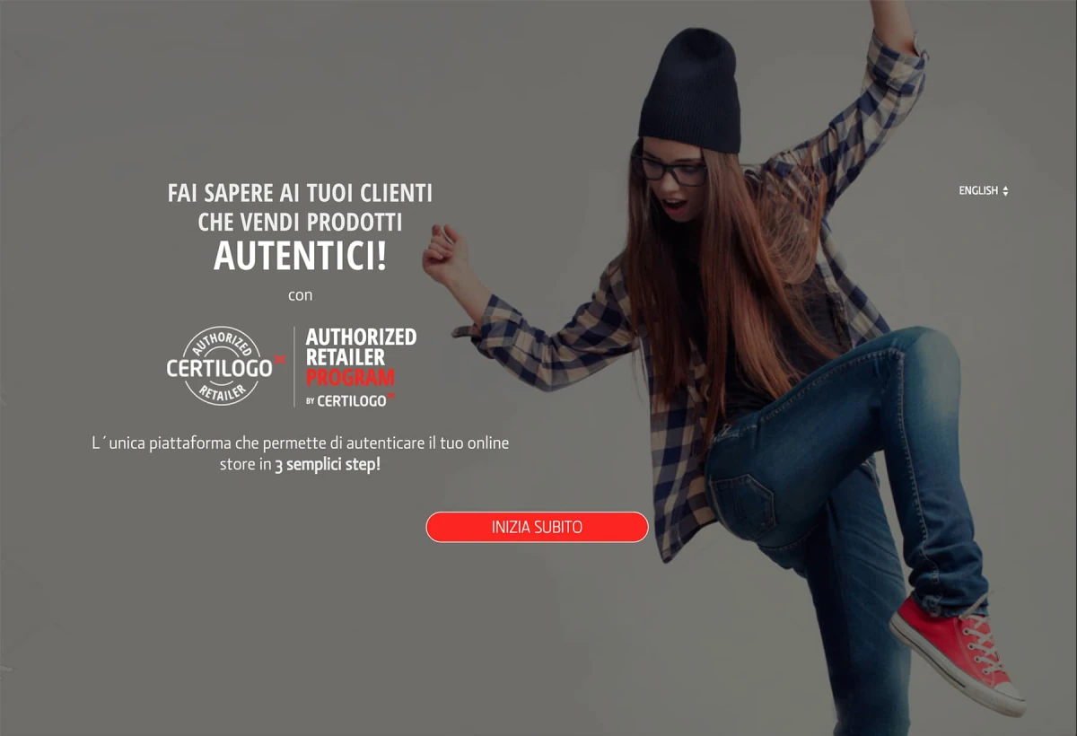 Certilogo Authorized Retailer Program landing — authentic products message and start CTA