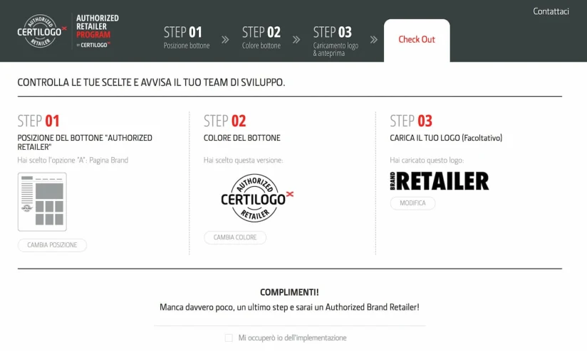 Certilogo wireframe checkout — review selections and notify development team