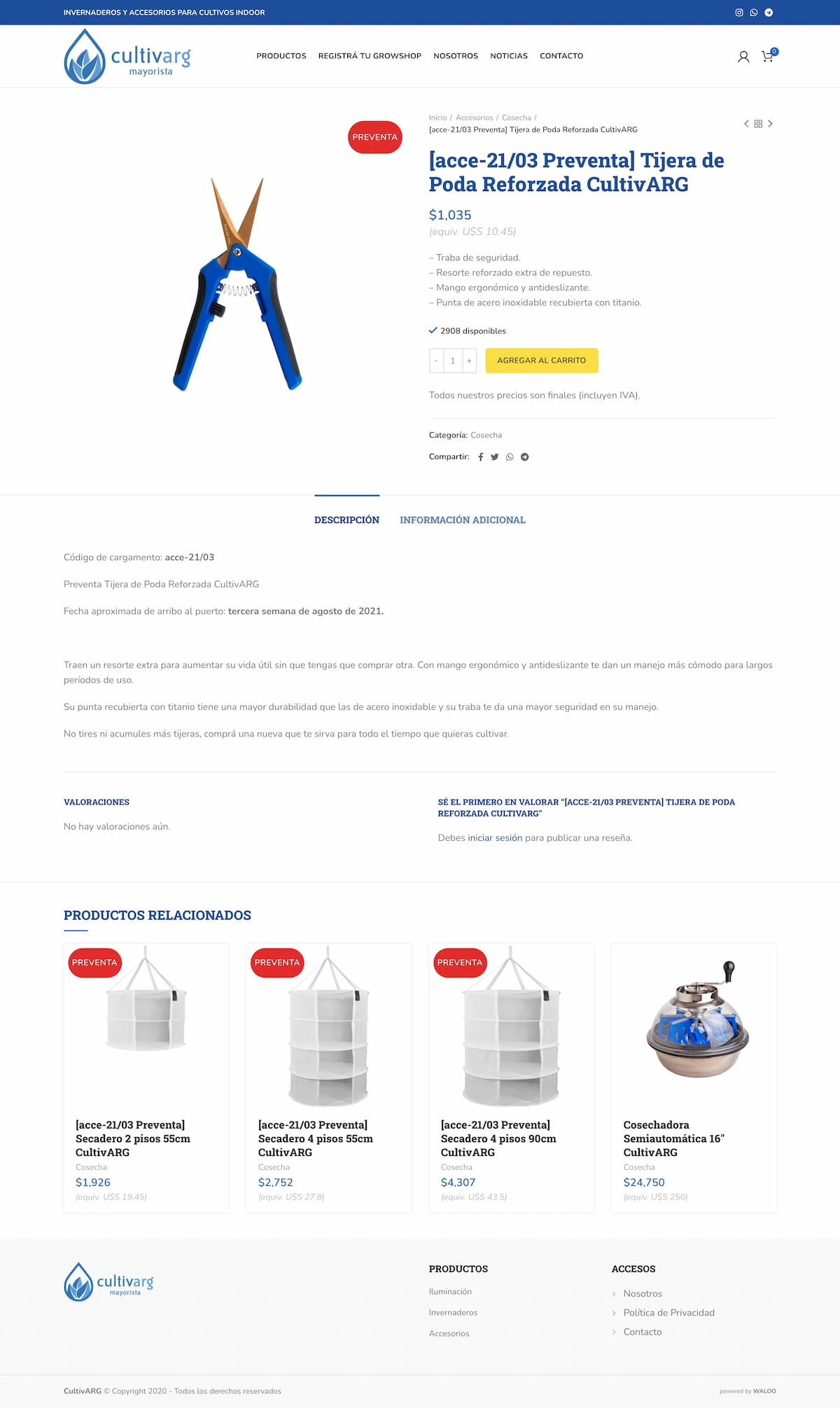 CultivARG single product page with gallery and add to cart