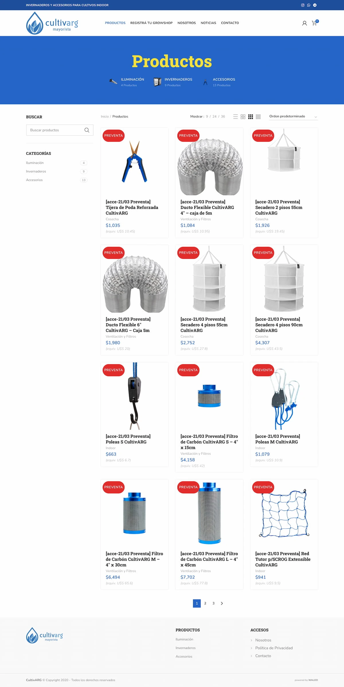 CultivARG product listing with filters and presale badges