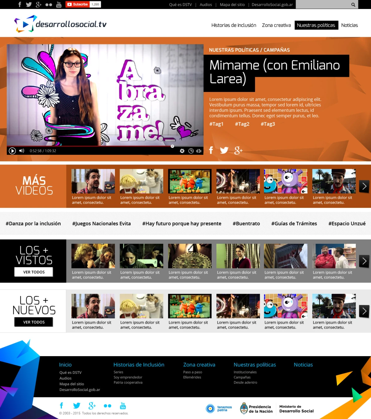 Desarrollo Social TV video page with player and related videos carousel