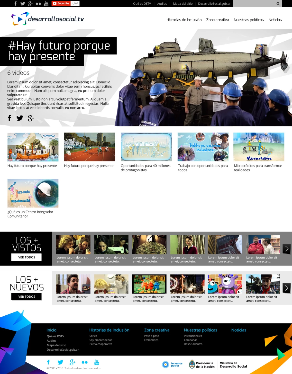 Desarrollo Social TV channel hub — campaign hero and video grid