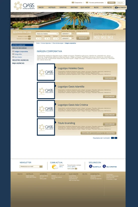 Oasis Hotels — online reservation search, corporate image downloads, and agency access