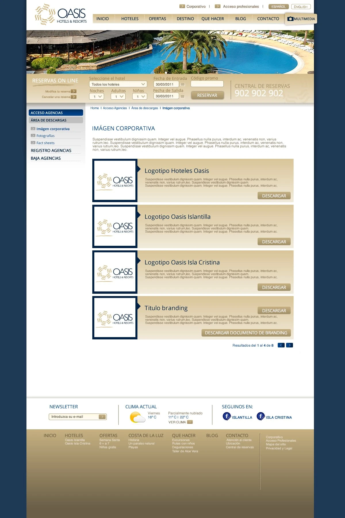 Oasis Hotels — online reservation search, corporate image downloads, and agency access