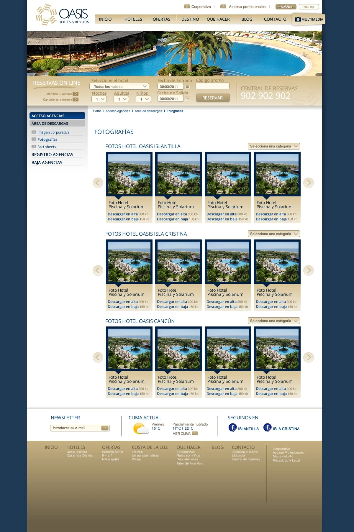 Oasis Hotels agency photo galleries — Islantilla, Isla Cristina, and Cancún with download links