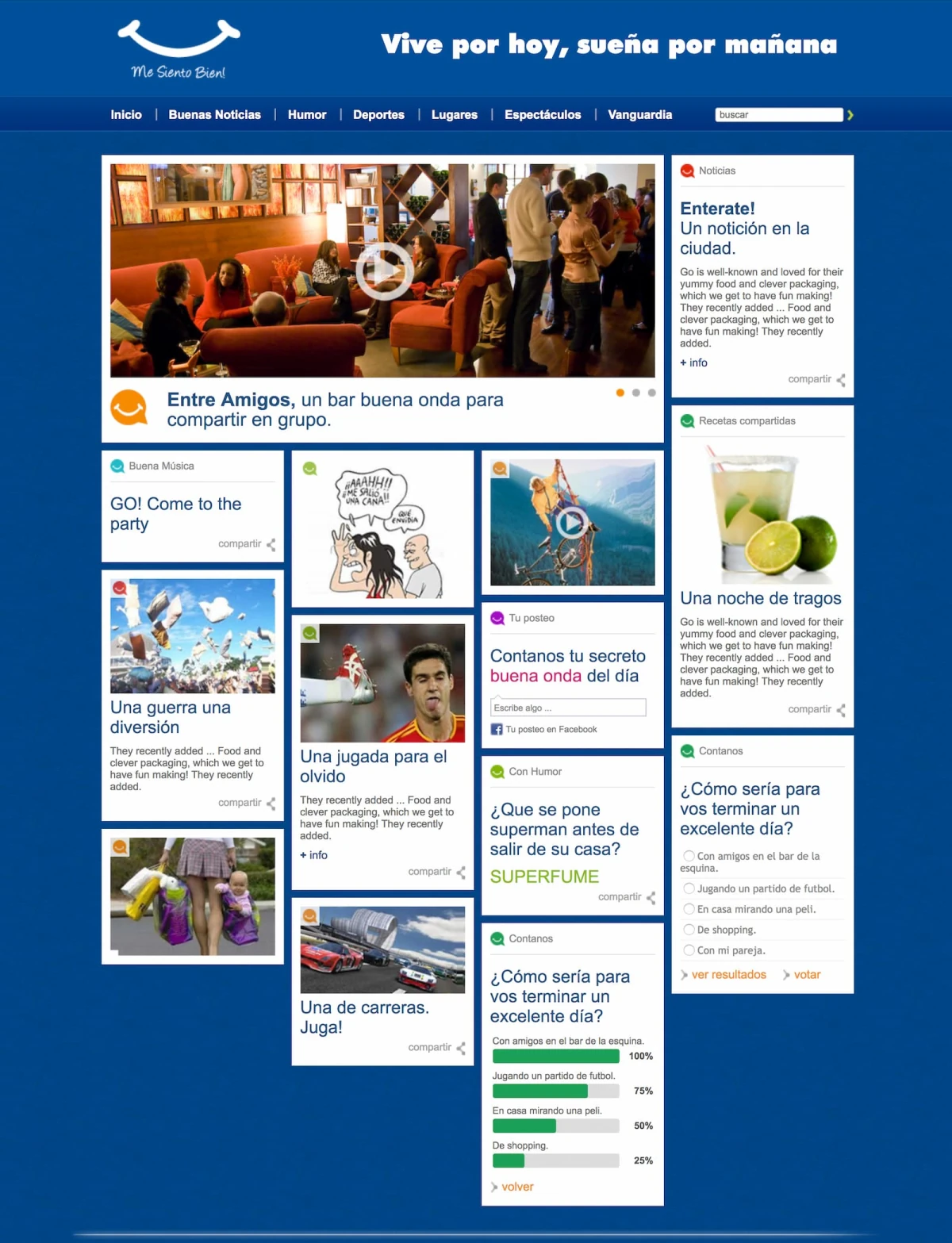 Me Siento Bien campaign homepage — featured slider, category grid, polls, and recipes