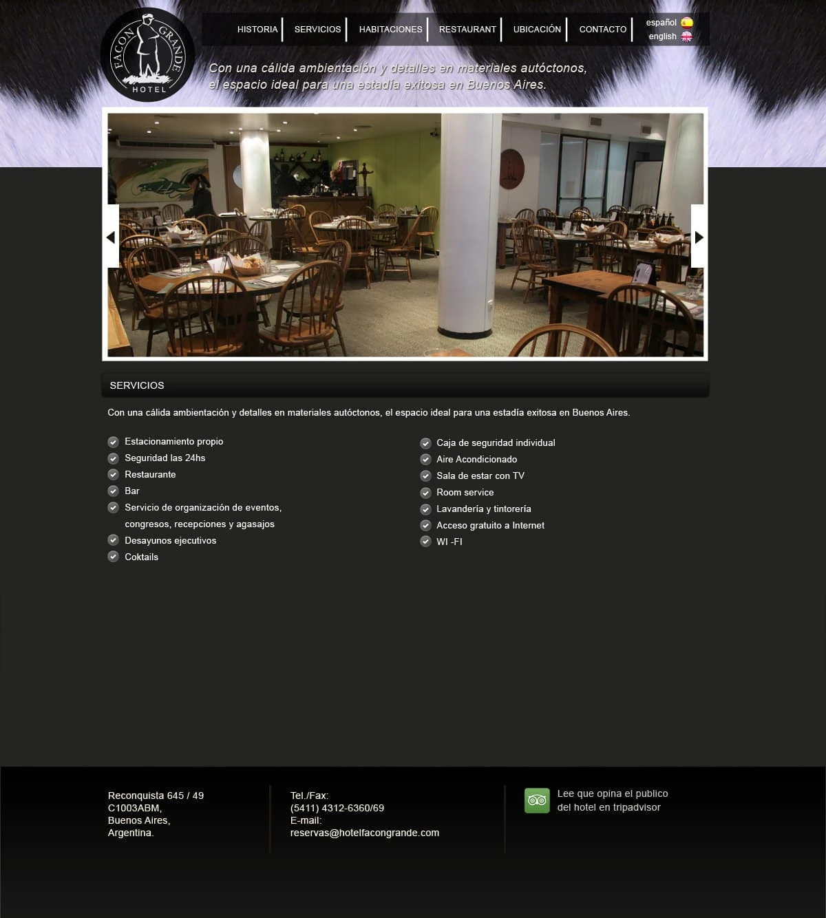 Hotel Facón Grande Servicios — parking, restaurant, Wi-Fi, room service checklist