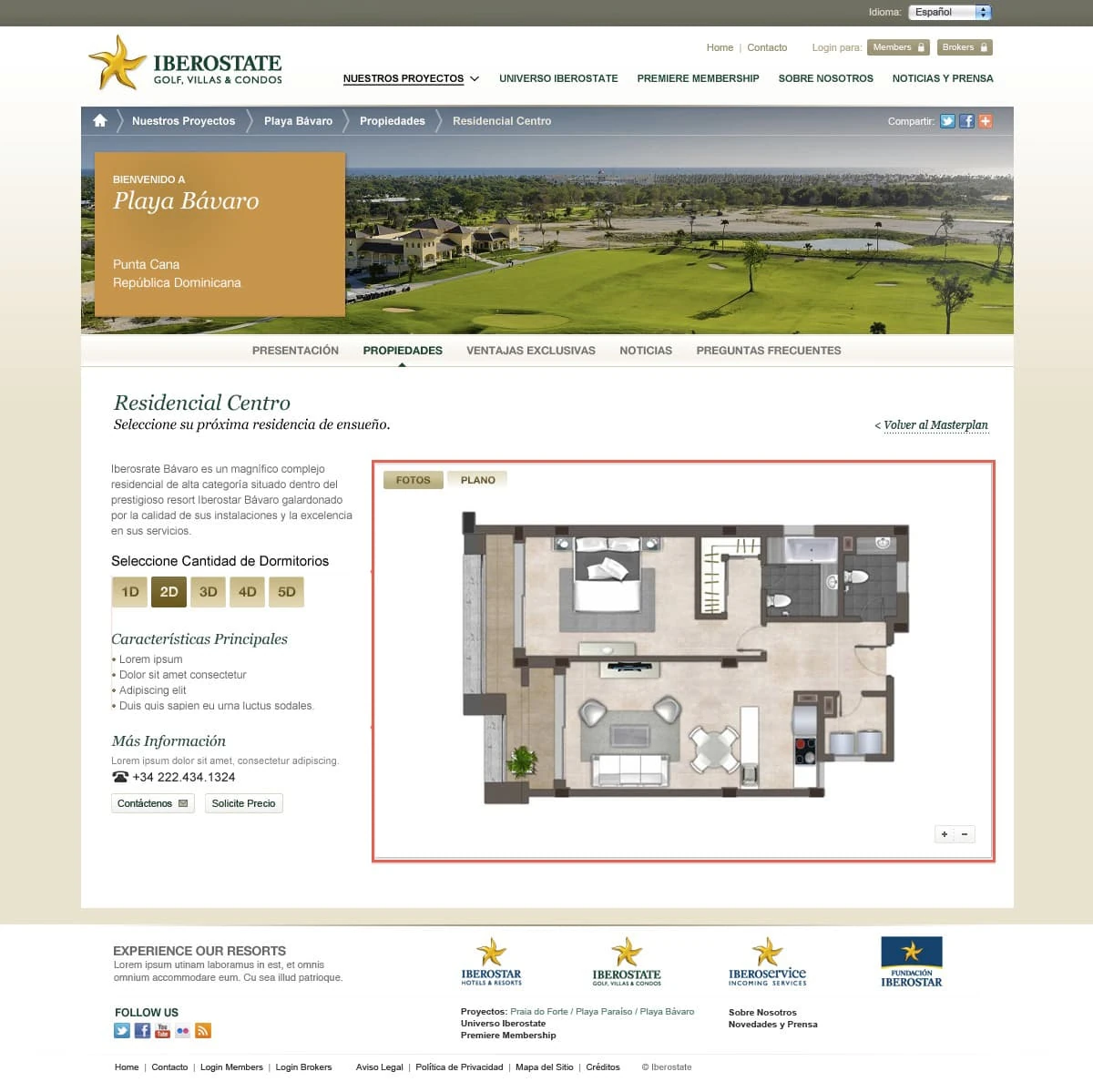 Iberostate property floor plan — 2D unit layout with bedroom selector