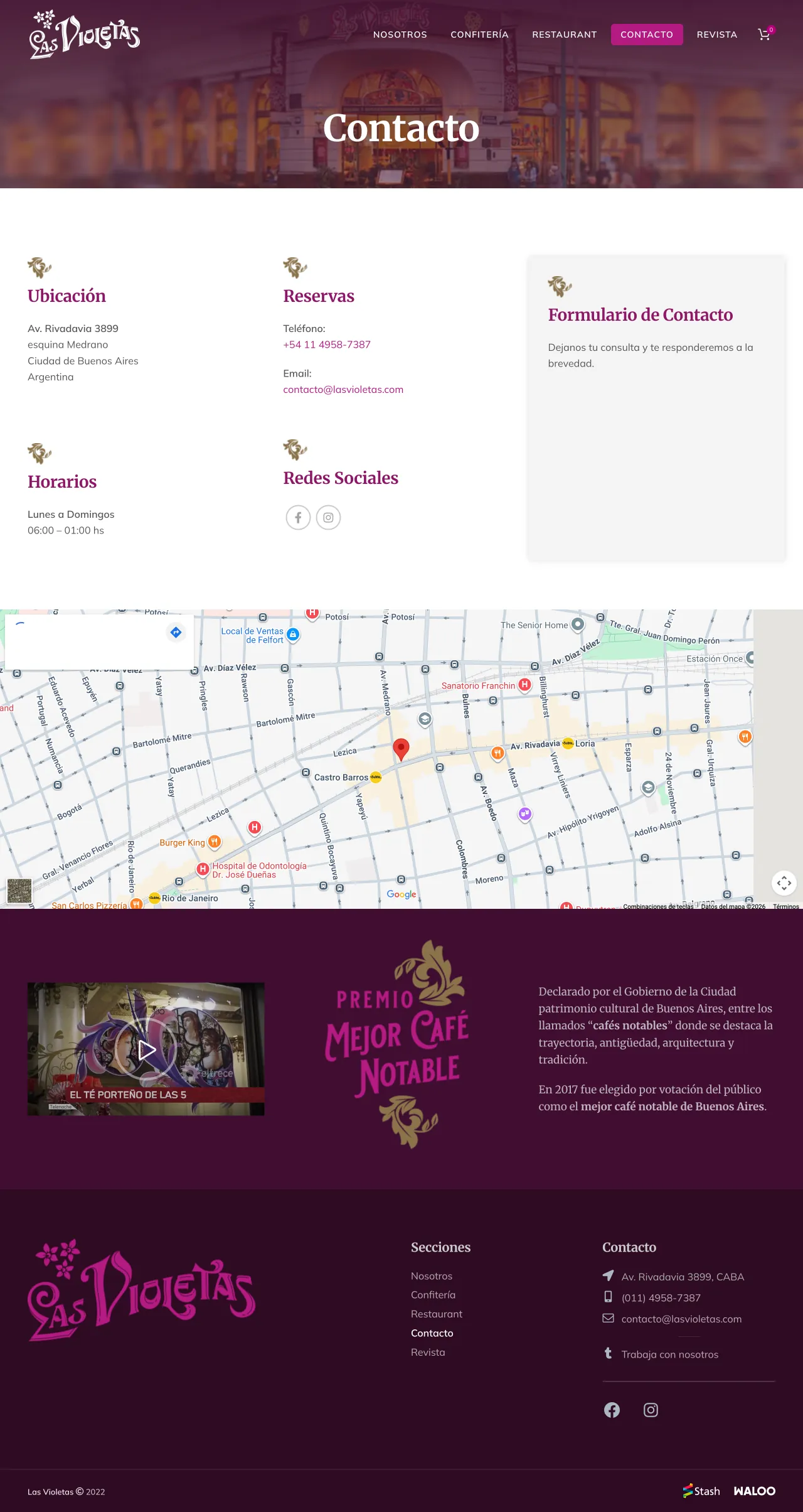 Las Violetas contact page