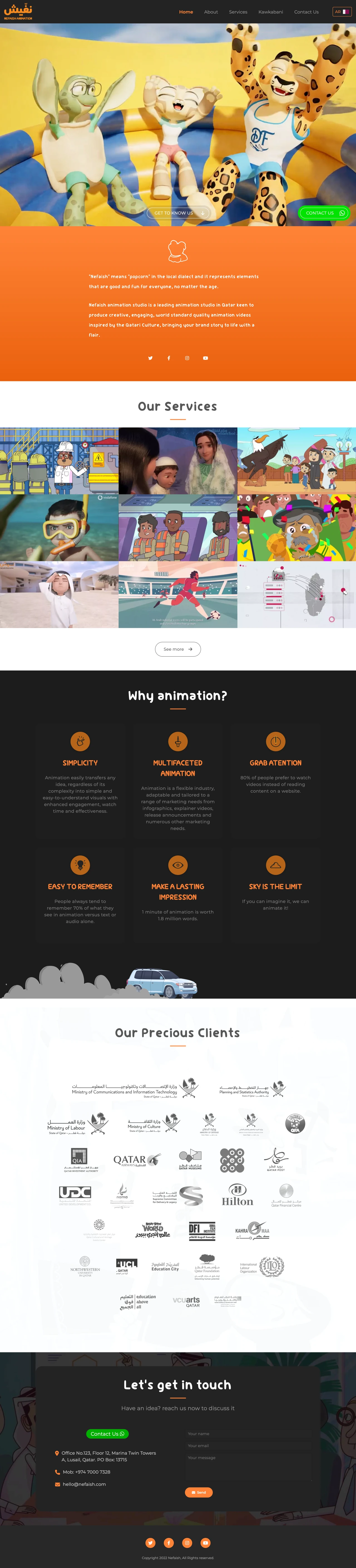 Nefaish homepage — studio intro and featured work