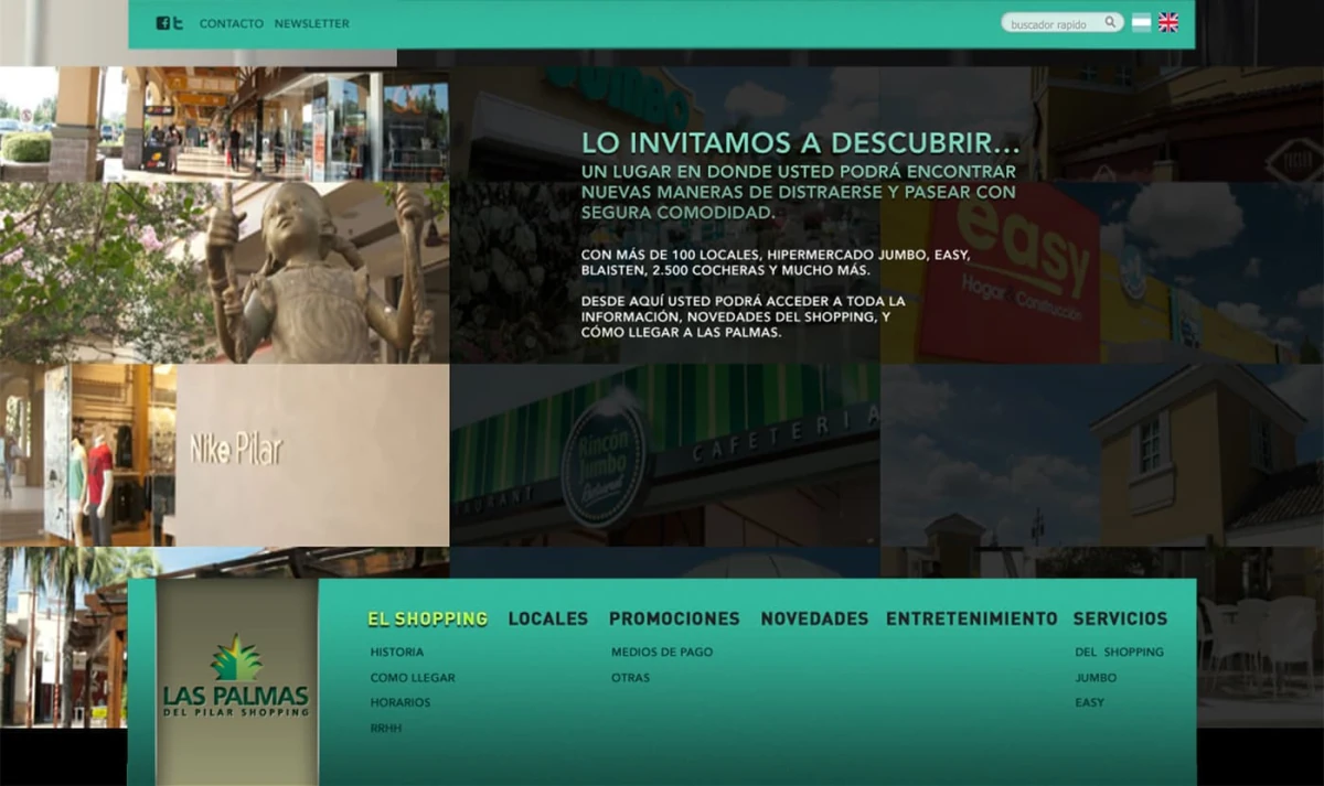 Las Palmas del Pilar Shopping homepage — photo grid, Jumbo and Easy anchors, teal navigation