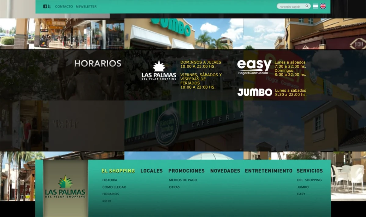 Palmas del Pilar Shopping hours — mall, Jumbo, and Easy schedules overlay