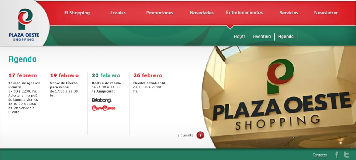 Plaza Oeste Shopping entertainment agenda — upcoming events and activities