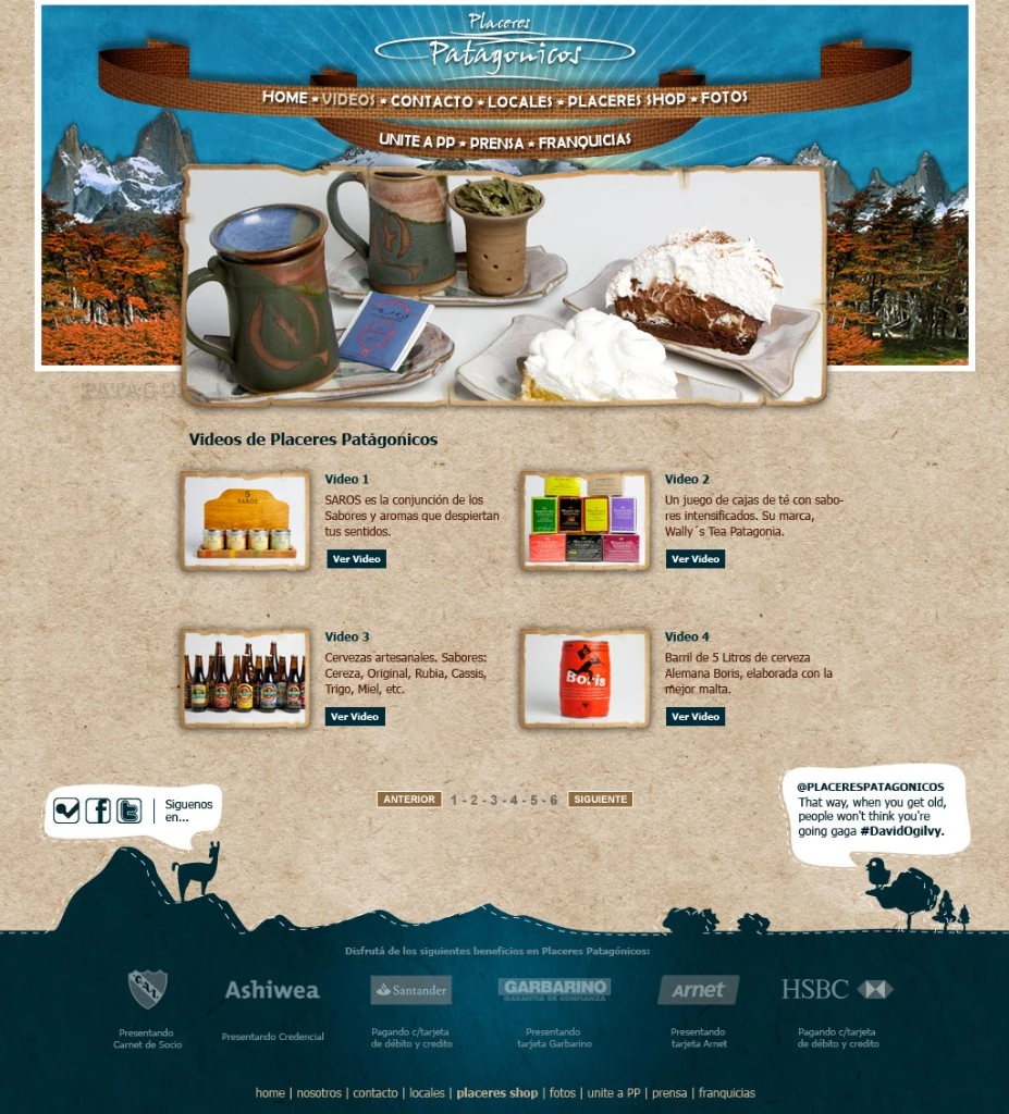 Placeres Patagónicos video gallery with thumbnails and pagination