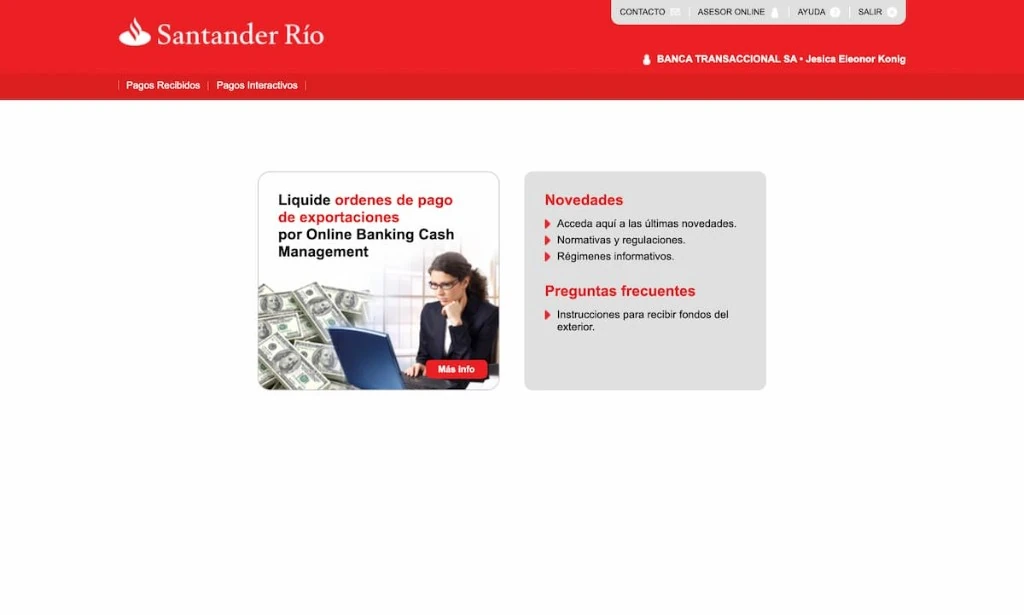Santander Río Cash Management — export payment orders and interactive payments