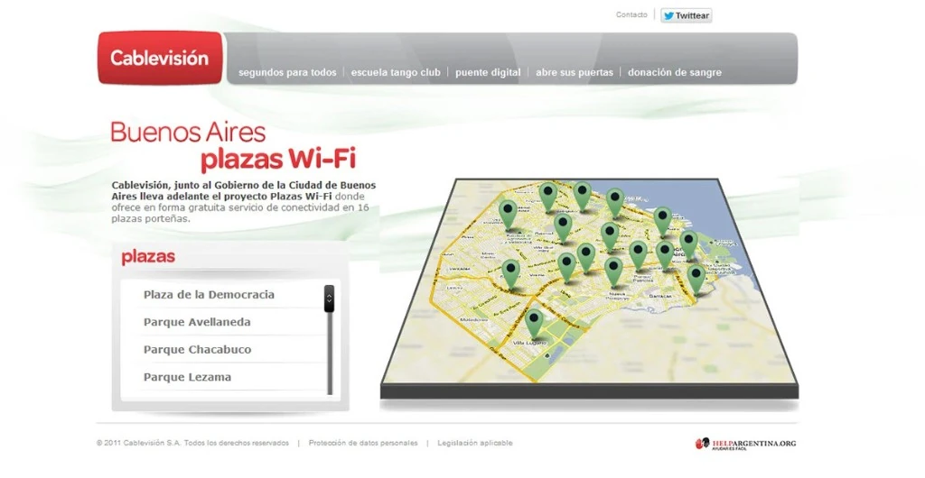 Buenos Aires plazas Wi-Fi — isometric city map with green location pins