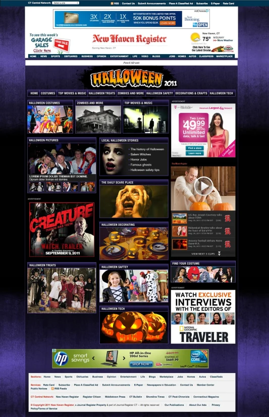 New Haven Register Halloween 2011 portal — costumes, zombies, movies, treats, safety, and local stories