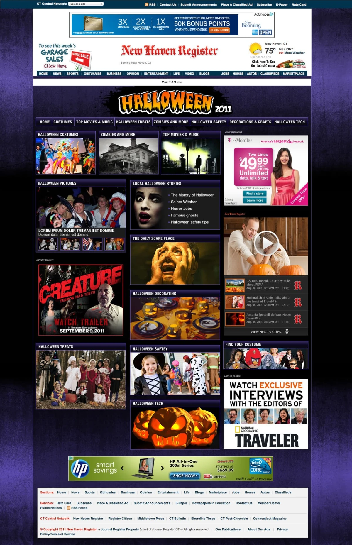 New Haven Register Halloween 2011 portal — costumes, zombies, movies, treats, safety, and local stories