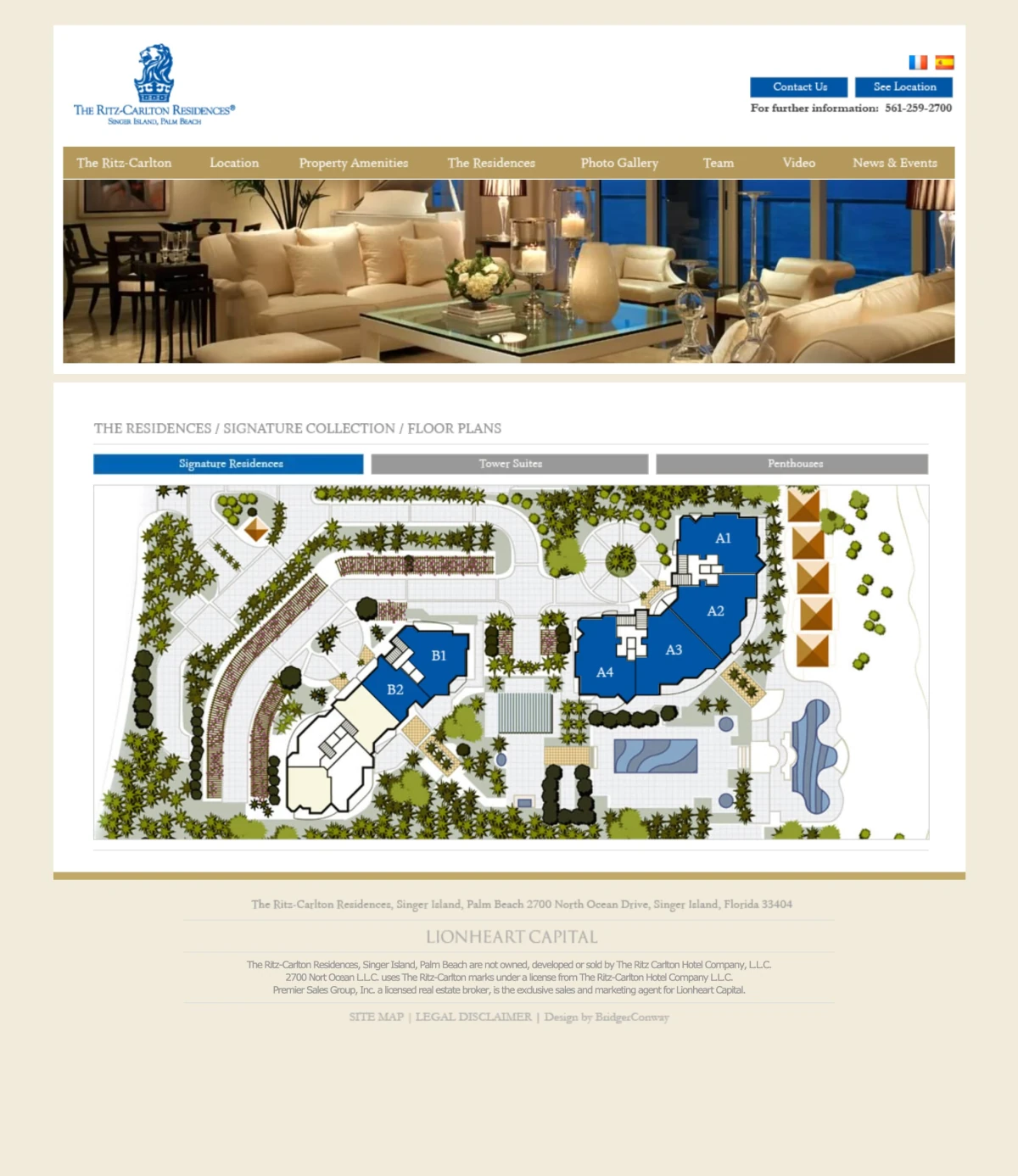 Ritz-Carlton residences — tabbed interactive site plan with selectable tower units