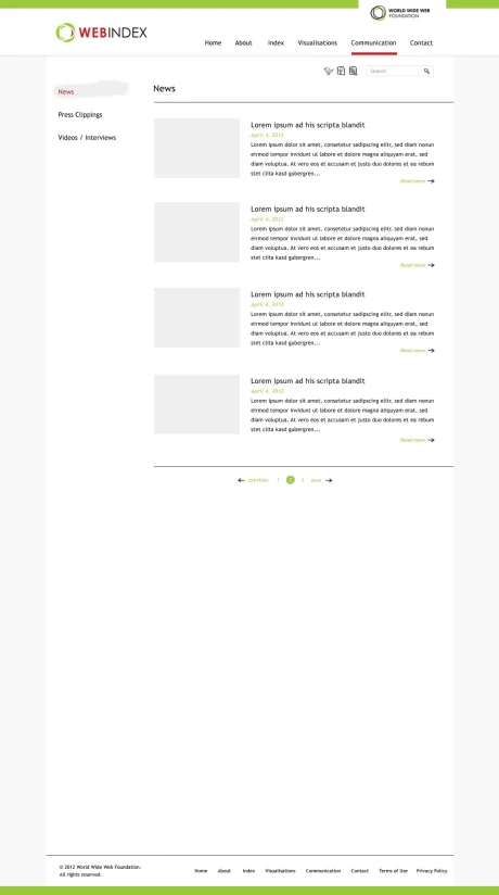 The Web Index communication news archive with pagination