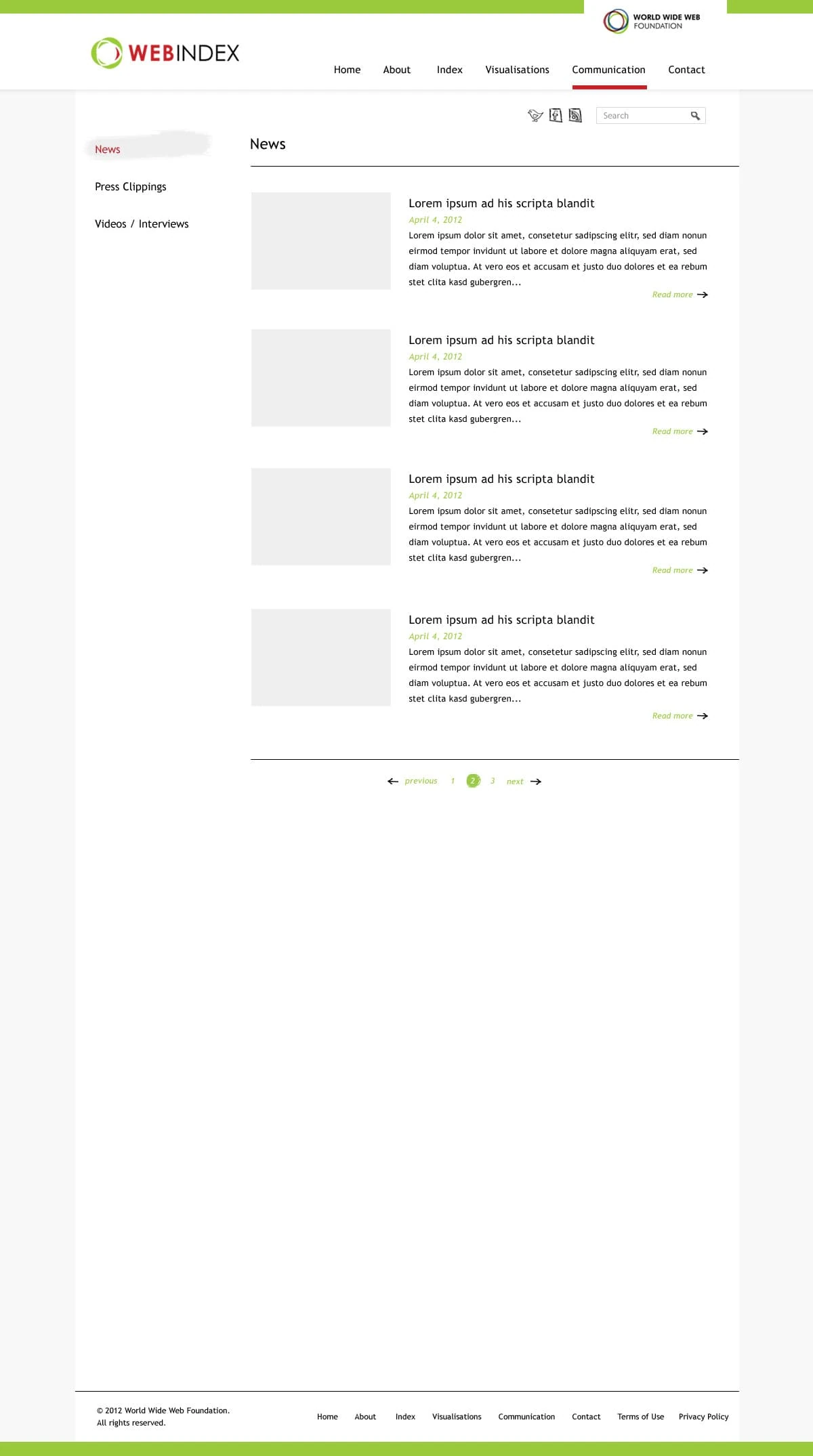 The Web Index communication news archive with pagination