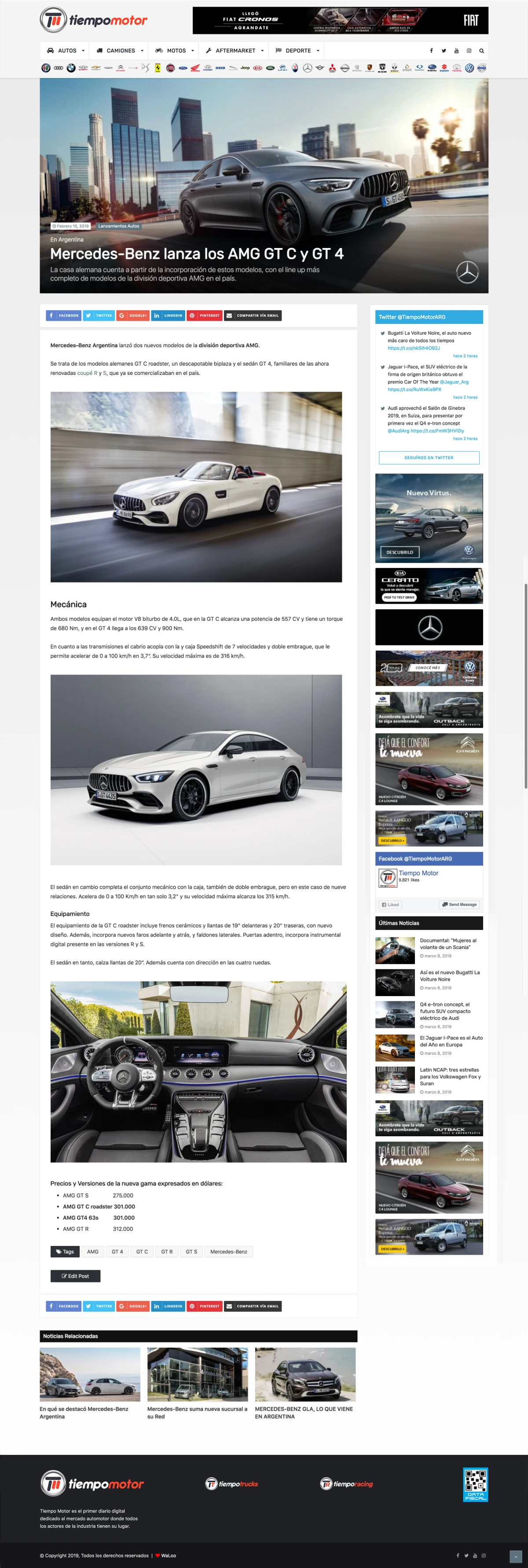 Tiempo Motor article page — Mercedes-Benz AMG GT launch