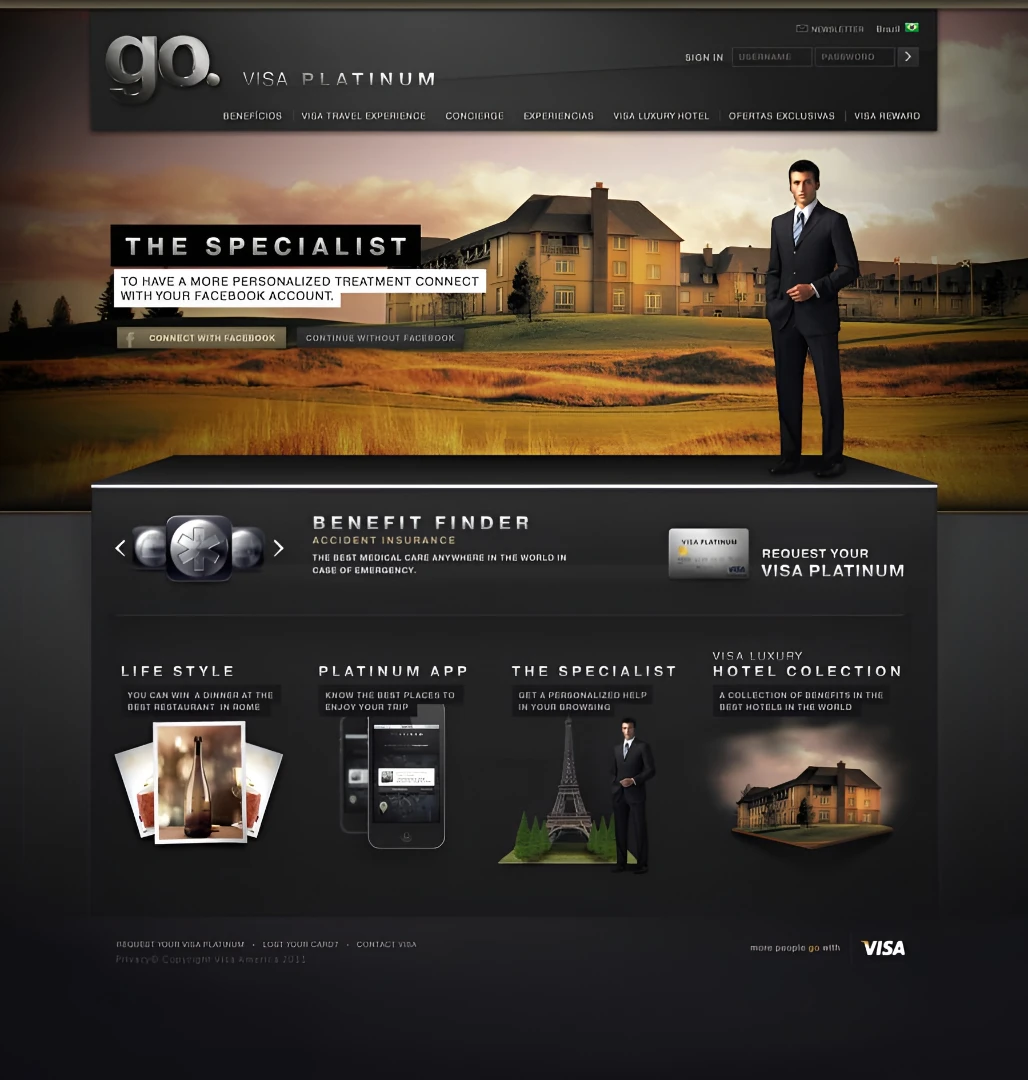 Visa Affluent Platinum cards — premium collection and benefit finder branding