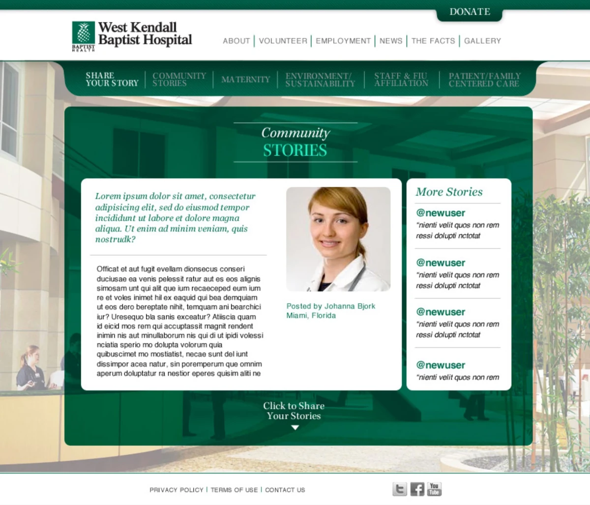 West Kendall Community Stories detail — featured story with staff photo and more stories sidebar