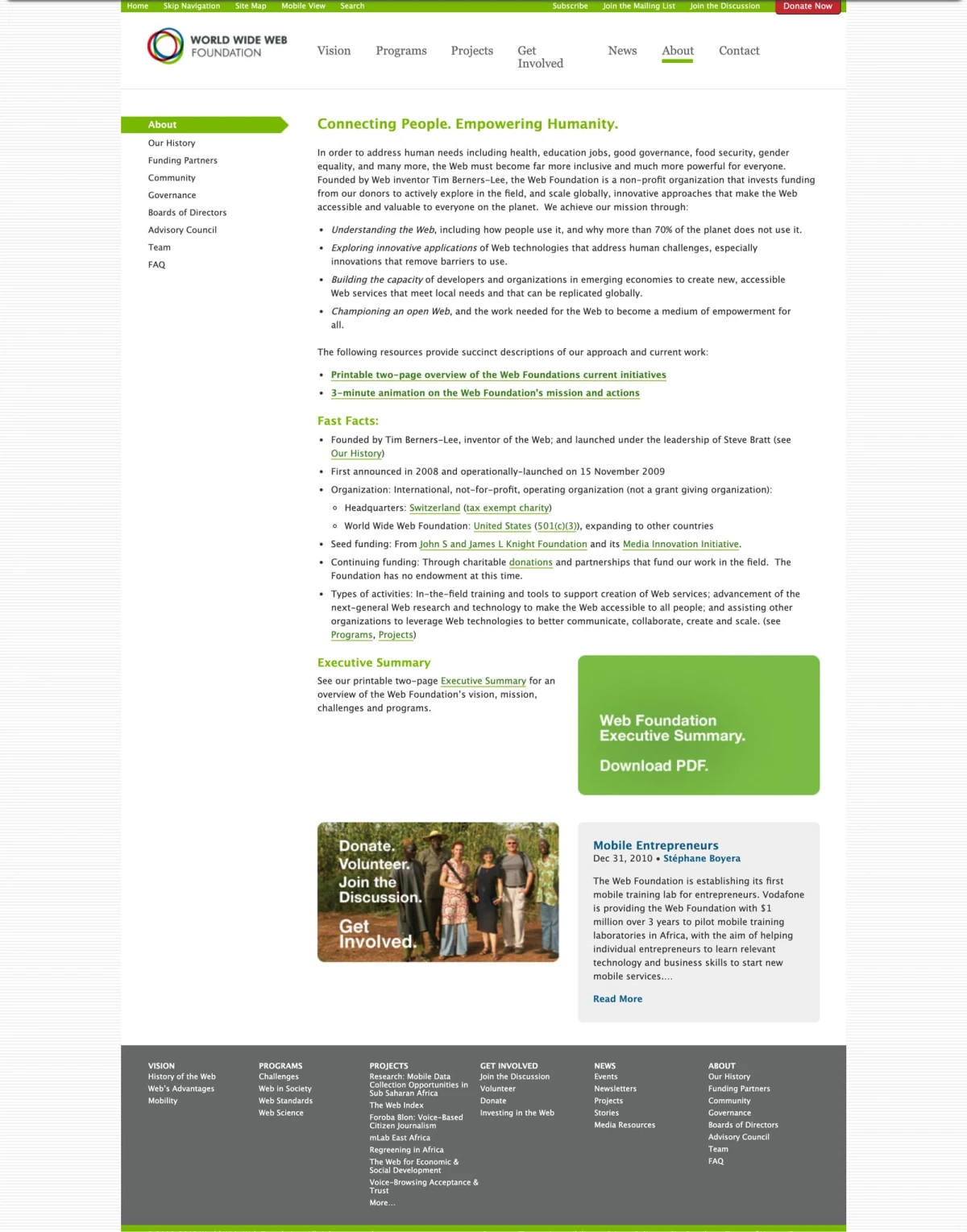 World Wide Web Foundation about page — mission, fast facts, and executive summary